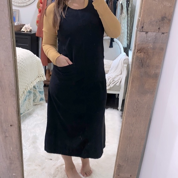 Vintage black overall maxi dress with pockets size medium - Picture 1 of 6